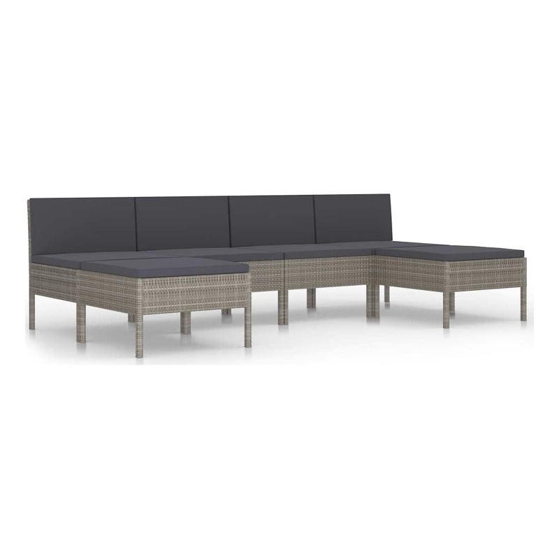 vidaXL 6 Piece Patio Lounge Set with Cushions Poly Rattan Gray