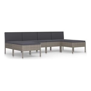 vidaXL 6 Piece Patio Lounge Set with Cushions Poly Rattan Gray