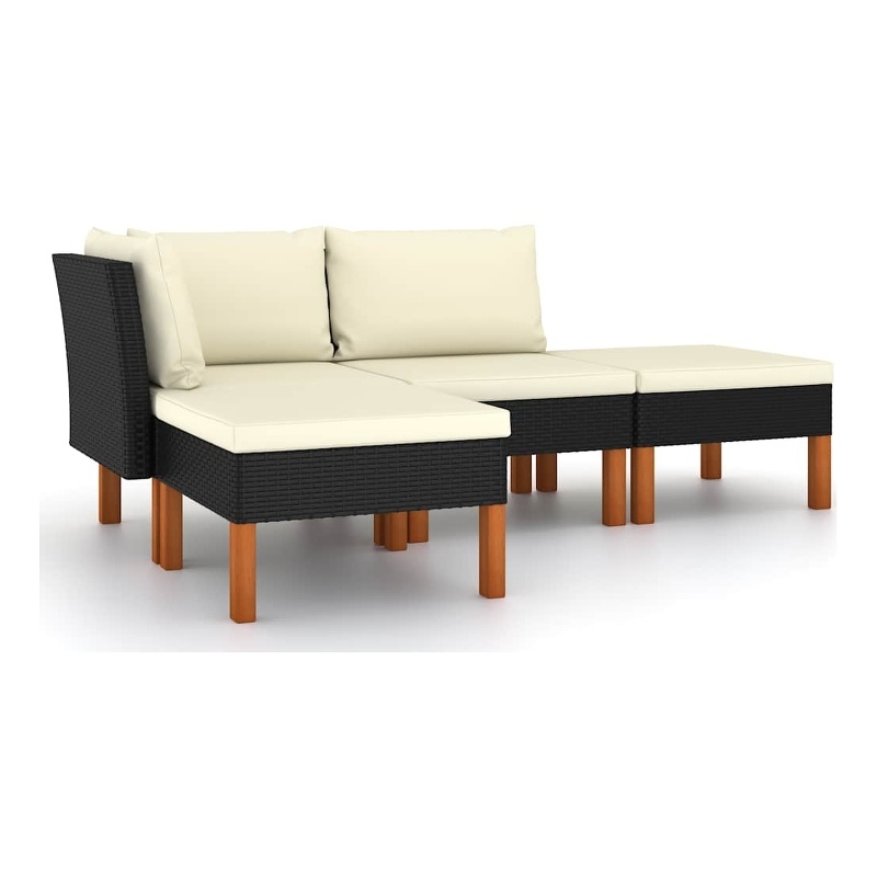 vidaXL 4 Piece Patio Lounge Set with Cushions Poly Rattan Black