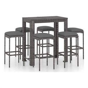 vidaXL 7 Piece Patio Bar Set with Cushions Poly Rattan Gray