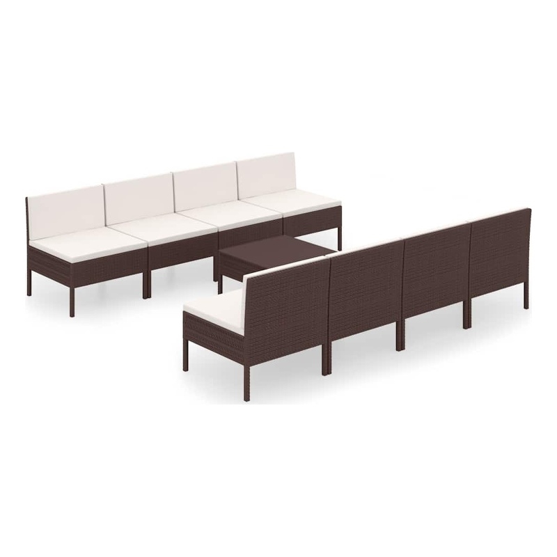 vidaXL 9 Piece Patio Lounge Set with Cushions Poly Rattan Brown