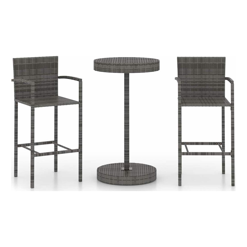 vidaXL 3 Piece Patio Bar Set Poly Rattan Gray