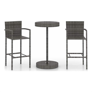 vidaXL 3 Piece Patio Bar Set Poly Rattan Gray