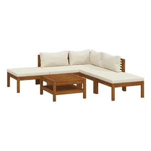 vidaXL 6 Piece Patio Lounge Set with Cream Cushion Solid Acacia Wood
