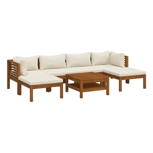vidaXL 7 Piece Patio Lounge Set with Cream Cushion Solid Acacia Wood