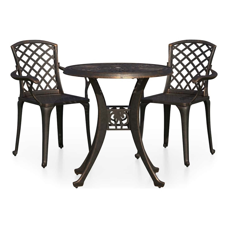 vidaXL 3 Piece Bistro Set Cast Aluminum Bronze