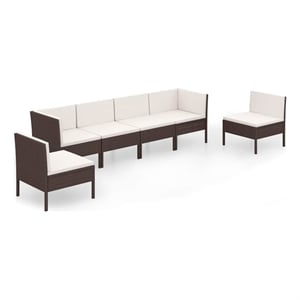 vidaXL 6 Piece Patio Lounge Set with Cushions Poly Rattan Brown