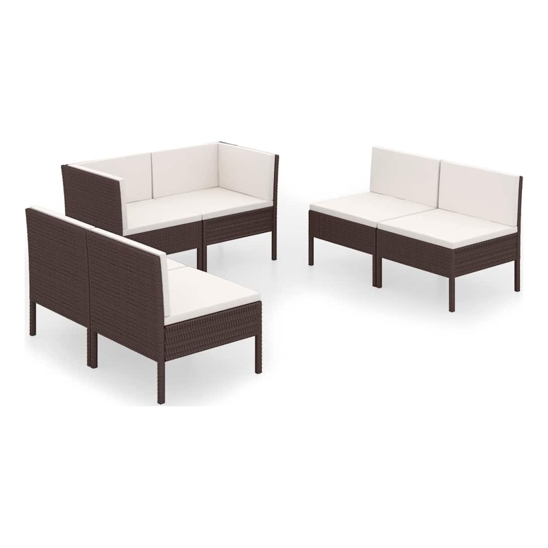 vidaXL 6 Piece Patio Lounge Set with Cushions Poly Rattan Brown