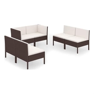 vidaXL 6 Piece Patio Lounge Set with Cushions Poly Rattan Brown