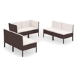 vidaXL 6 Piece Patio Lounge Set with Cushions Poly Rattan Brown