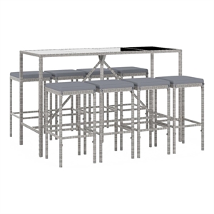 vidaXL 9 Piece Patio Bar Set with Cushions Gray Poly Rattan