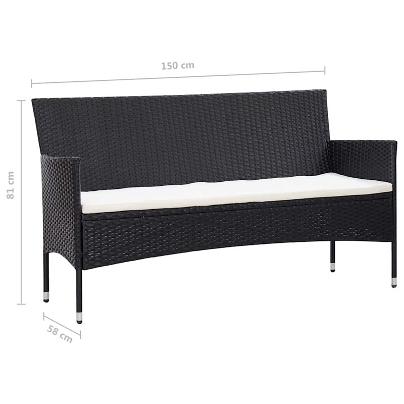 vidaXL 5 Piece Patio Lounge Set With Cushions Poly Rattan Black