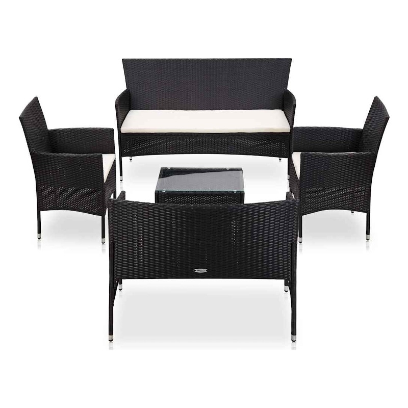 vidaXL 5 Piece Patio Lounge Set With Cushions Poly Rattan Black