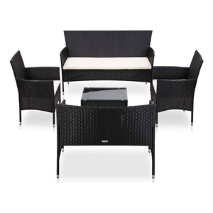 vidaXL 5 Piece Patio Lounge Set With Cushions Poly Rattan Black