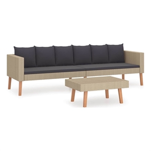 vidaXL 2 Piece Patio Lounge Set with Cushions Poly Rattan Beige