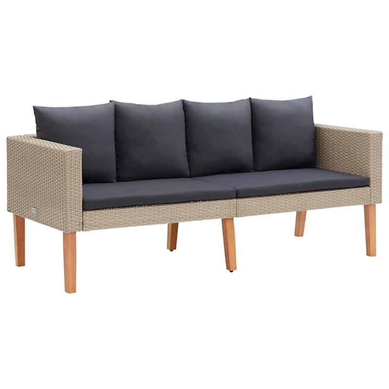vidaXL 3 Piece Patio Lounge Set with Cushions Poly Rattan Beige