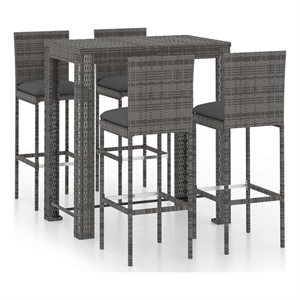 vidaXL 5 Piece Patio Bar Set with Cushions Poly Rattan Gray