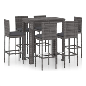 vidaXL 7 Piece Patio Bar Set with Cushions Poly Rattan Gray