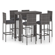 vidaXL 7 Piece Patio Bar Set with Cushions Poly Rattan Gray