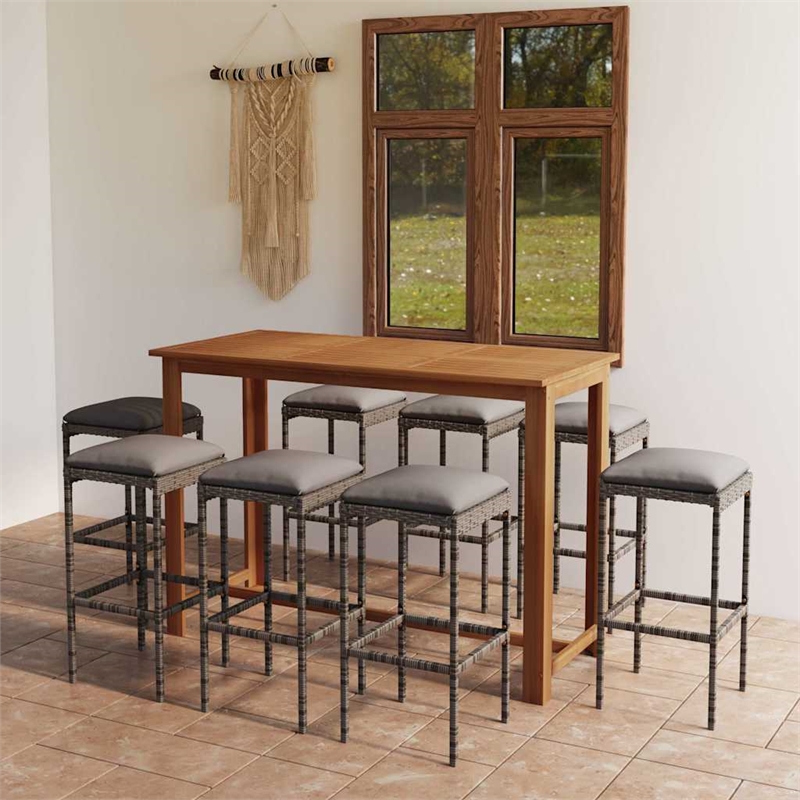 vidaXL 9 Piece Patio Bar Set with Cushions Gray