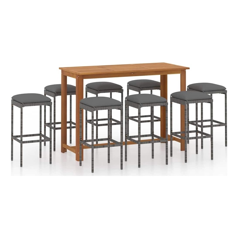 vidaXL 9 Piece Patio Bar Set with Cushions Gray