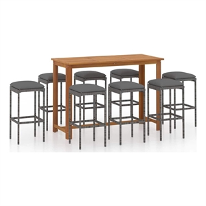 vidaXL 9 Piece Patio Bar Set with Cushions Gray