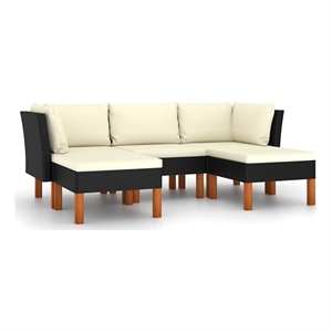 vidaXL 5 Piece Patio Lounge Set with Cushions Poly Rattan Black