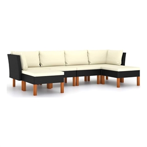 vidaXL 6 Piece Patio Lounge Set with Cushions Poly Rattan Black