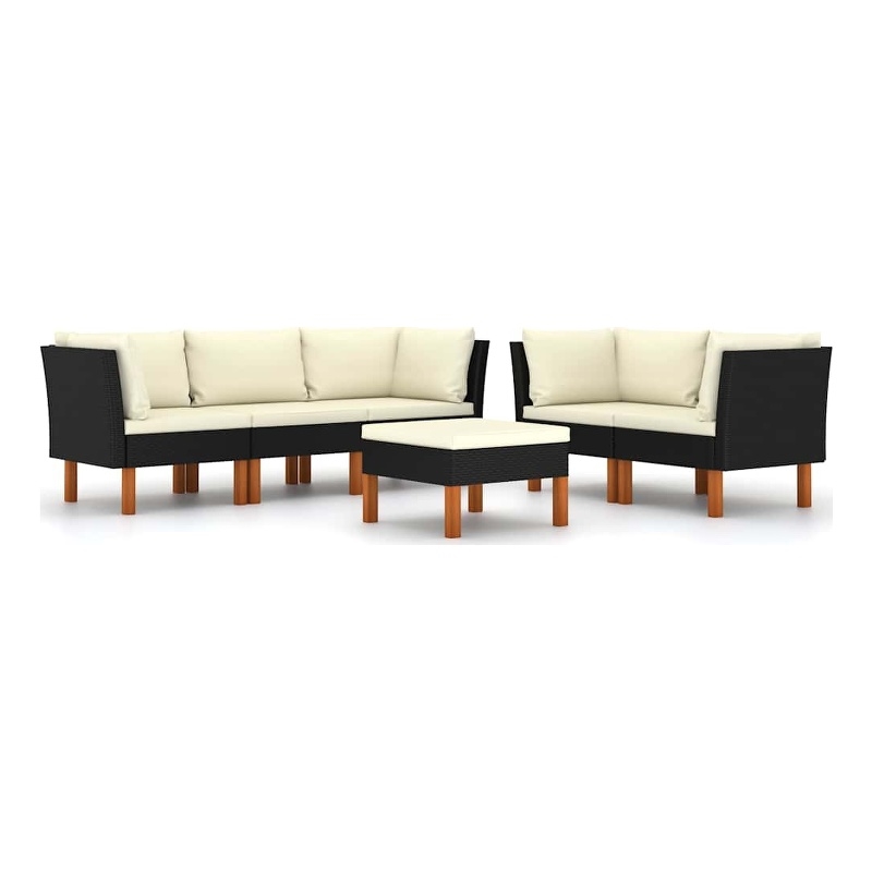 vidaXL 6 Piece Patio Lounge Set with Cushions Poly Rattan Black