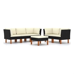 vidaXL 6 Piece Patio Lounge Set with Cushions Poly Rattan Black