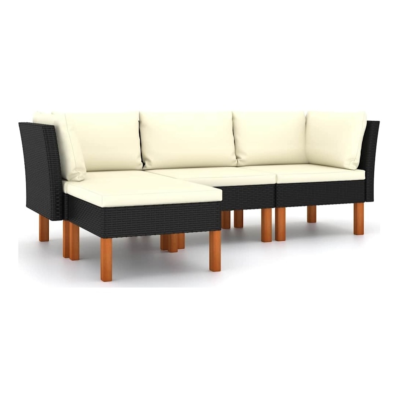 vidaXL 4 Piece Patio Lounge Set with Cushions Poly Rattan Black
