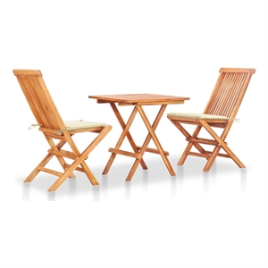 vidaXL 3 Piece Bistro Set with Cream Cushions Solid Teak Wood