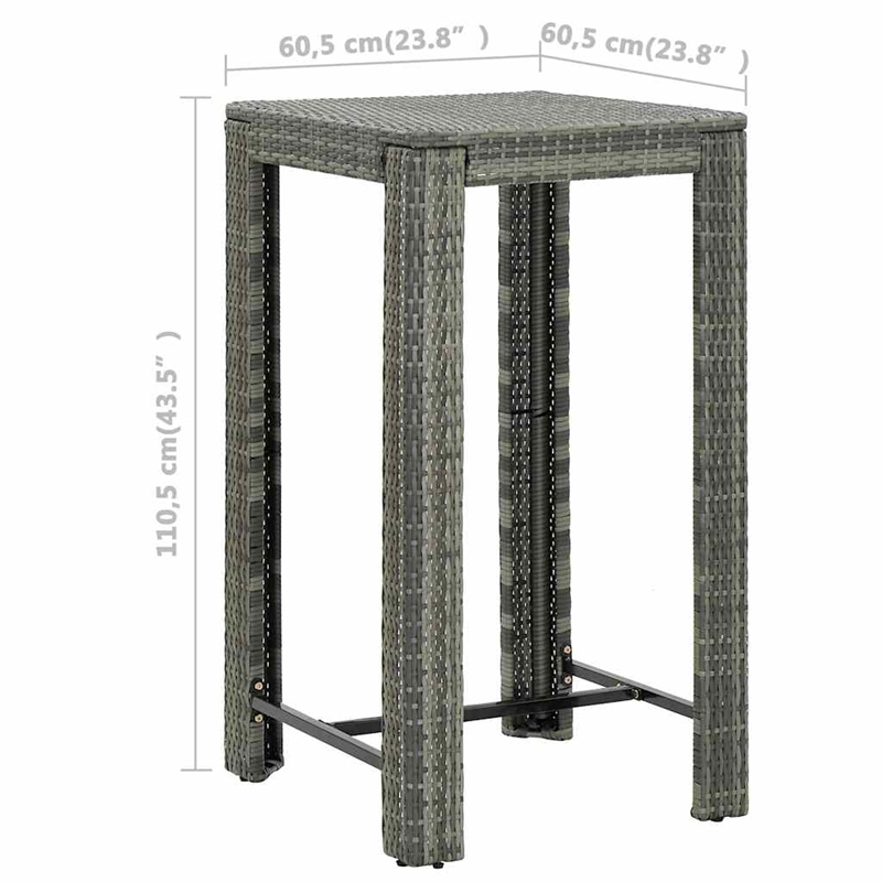 vidaXL 3 Piece Patio Bar Set with Cushions Poly Rattan Gray