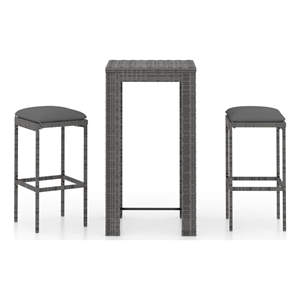 vidaXL 3 Piece Patio Bar Set with Cushions Poly Rattan Gray