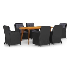vidaXL 7 Piece Patio Dining Set Black Rattan