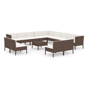 vidaXL 14 Piece Patio Lounge Set with Cushions Poly Rattan Brown