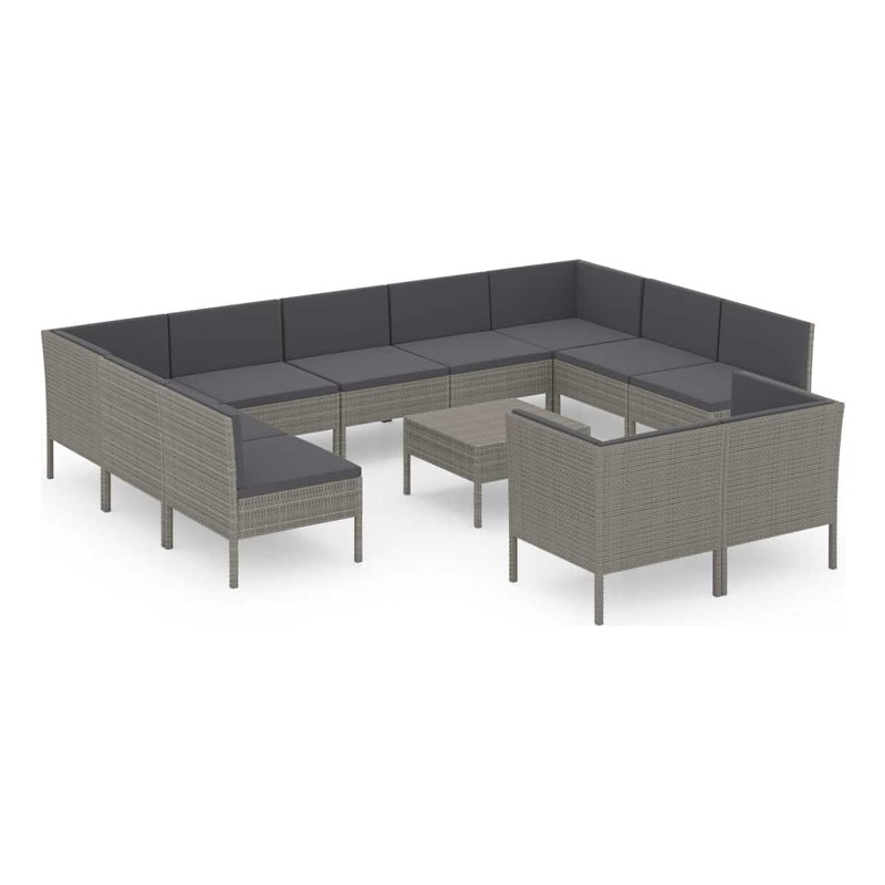 vidaXL 12 Piece Patio Lounge Set with Cushions Poly Rattan Gray