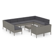 vidaXL 12 Piece Patio Lounge Set with Cushions Poly Rattan Gray