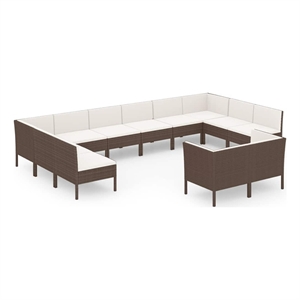 vidaXL 12 Piece Patio Lounge Set with Cushions Poly Rattan Brown