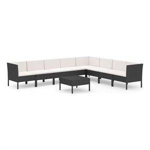 vidaXL 9 Piece Patio Lounge Set with Cushions Poly Rattan Black
