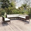 vidaXL 9 Piece Patio Lounge Set with Cushions Poly Rattan Brown