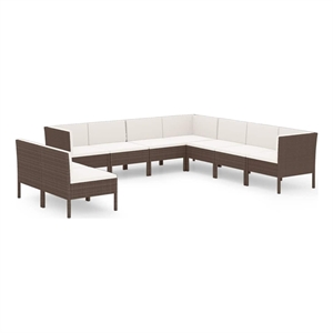 vidaXL 9 Piece Patio Lounge Set with Cushions Poly Rattan Brown