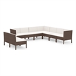vidaXL 9 Piece Patio Lounge Set with Cushions Poly Rattan Brown