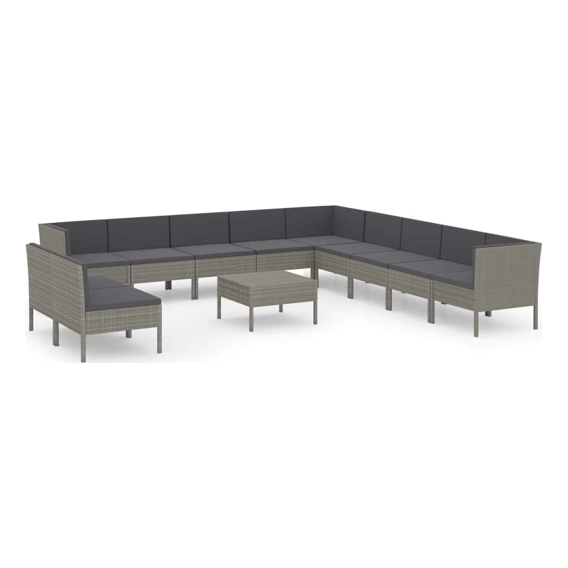 vidaXL 12 Piece Patio Lounge Set with Cushions Poly Rattan Gray