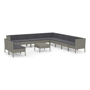 vidaXL 12 Piece Patio Lounge Set with Cushions Poly Rattan Gray