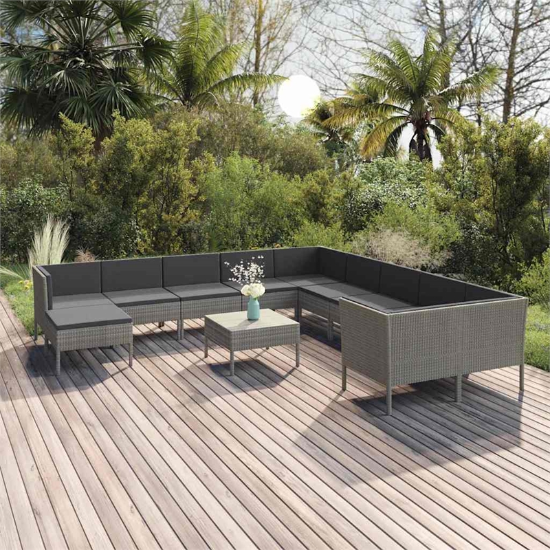 vidaXL 12 Piece Patio Lounge Set with Cushions Poly Rattan Gray