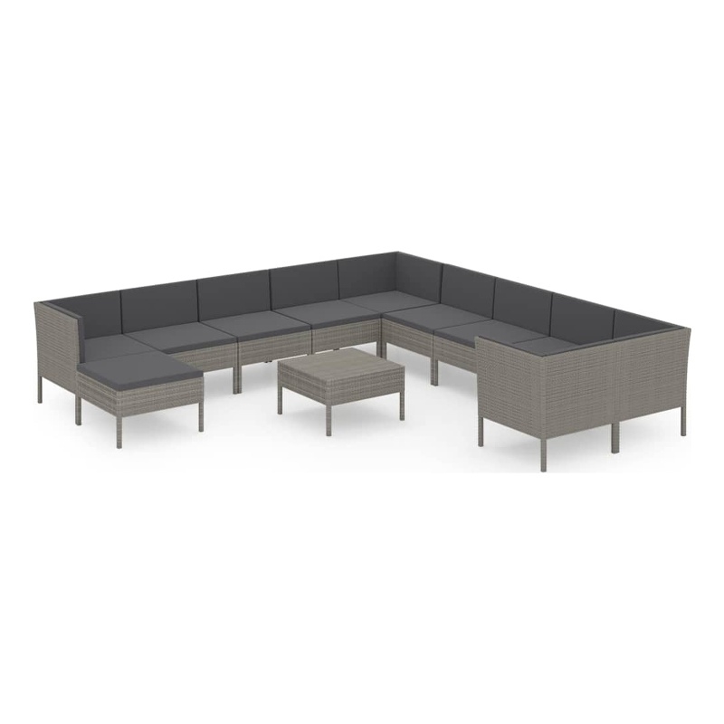 vidaXL 12 Piece Patio Lounge Set with Cushions Poly Rattan Gray