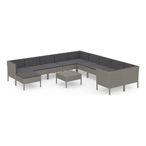 vidaXL 12 Piece Patio Lounge Set with Cushions Poly Rattan Gray