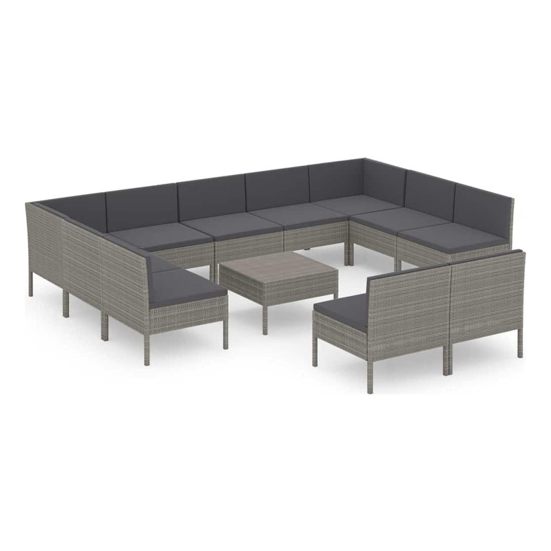 vidaXL 12 Piece Patio Lounge Set with Cushions Poly Rattan Gray