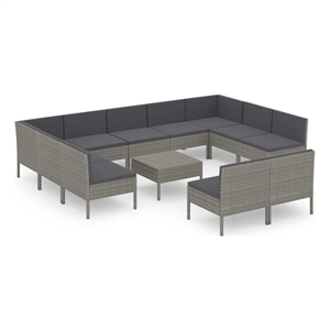 vidaXL 12 Piece Patio Lounge Set with Cushions Poly Rattan Gray